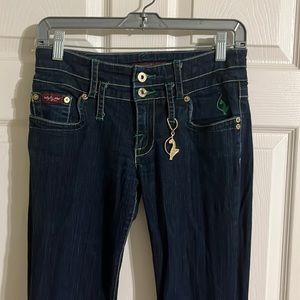 Baby Phat Size 3 Jeans with green trimming and Baby Phat chain